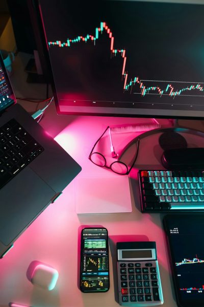 A laptop computer sitting on top of a desk