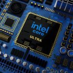 a close up of the intel core logo on a computer motherboard
