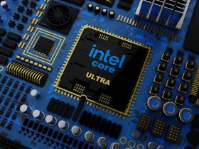 a close up of the intel core logo on a computer motherboard