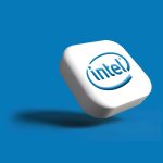 the intel logo is shown on a white cube