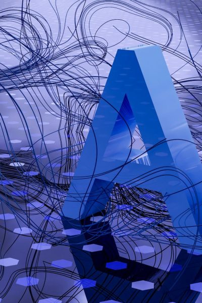 3D rendered ai text on dark digital background