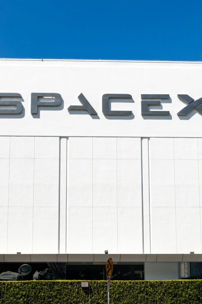 a building with a sign that says spacex on it