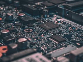 macro photography of black circuit board