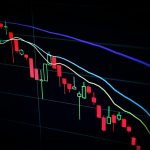 stock market candlestick chart on dark screen